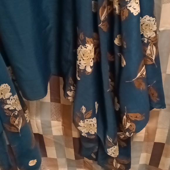 FINAL PRICE NWOT teal dress w tan floral embroidery & assymetrical sides/hem Med - Picture 15 of 16